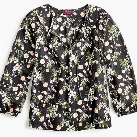 J Crew Point Sur Peasant Top Liberty London Art Fabric Poppy Dream Black Sz XS - Picture 16 of 16